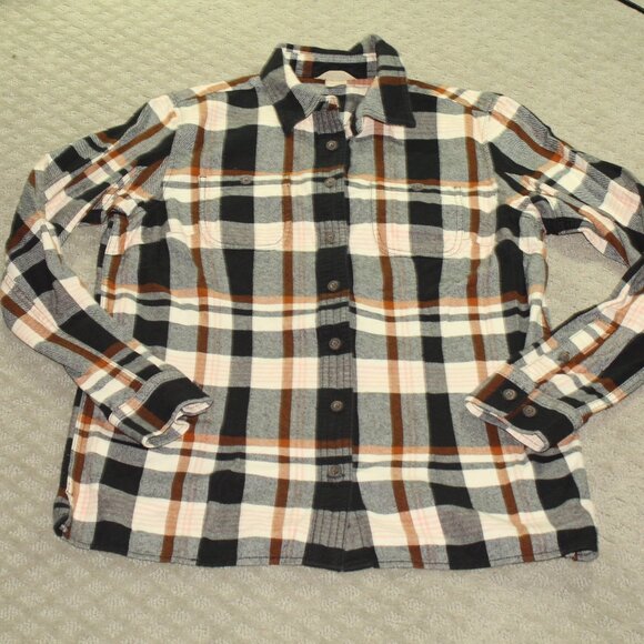 Duluth Women's Size S Black Pink Tan Casual Button Down Flannel Shirt - Picture 1 of 6